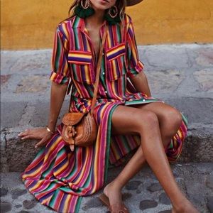 Bohemia Striped Shirt Maxi Dress Size Small